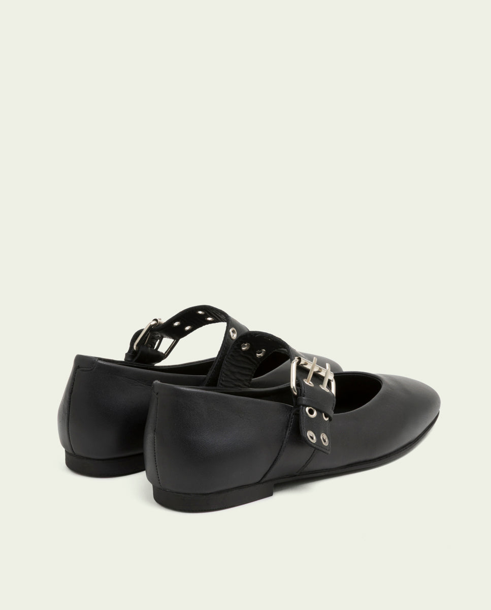 Vilma black leather flat ballerinas
