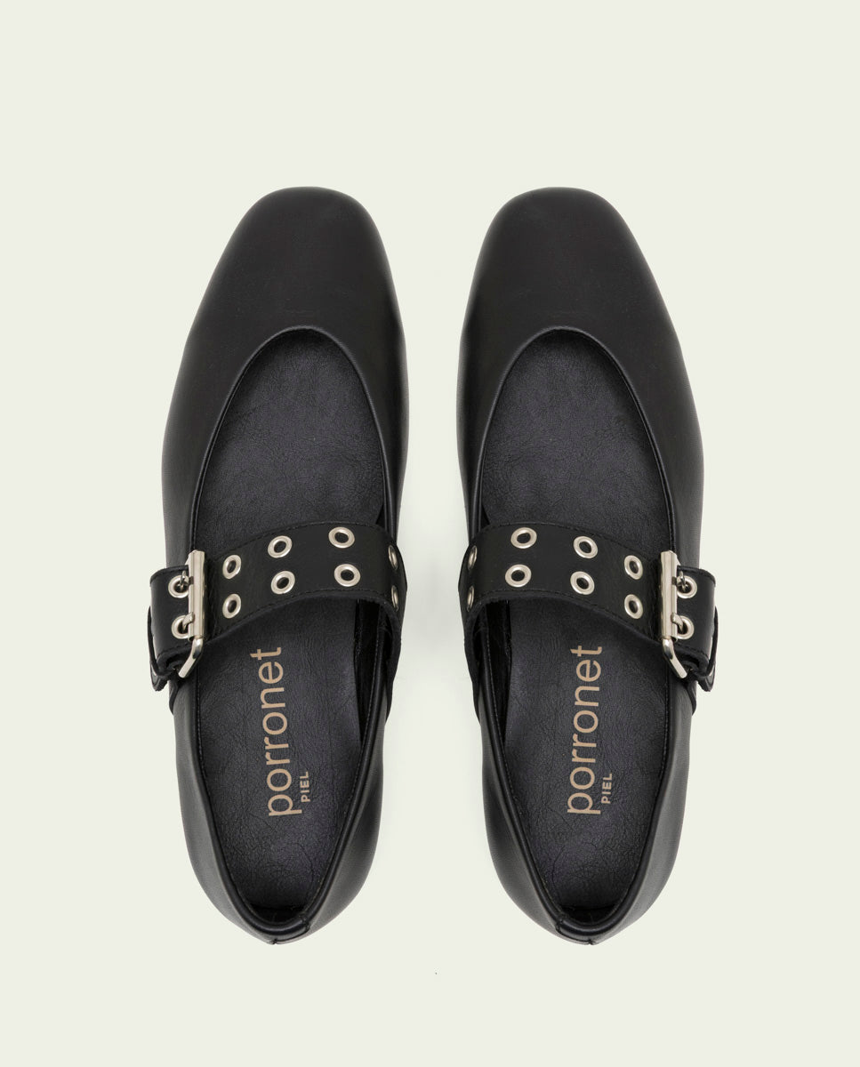 Vilma black leather flat ballerinas