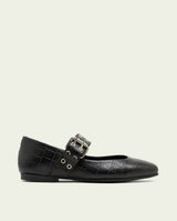 VEGA BLACK LEATHER FLAT BALLET PUMPS