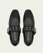 VEGA BLACK LEATHER FLAT BALLET PUMPS