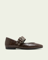 VEGA MOCHA LEATHER FLAT BALLET PUMPS