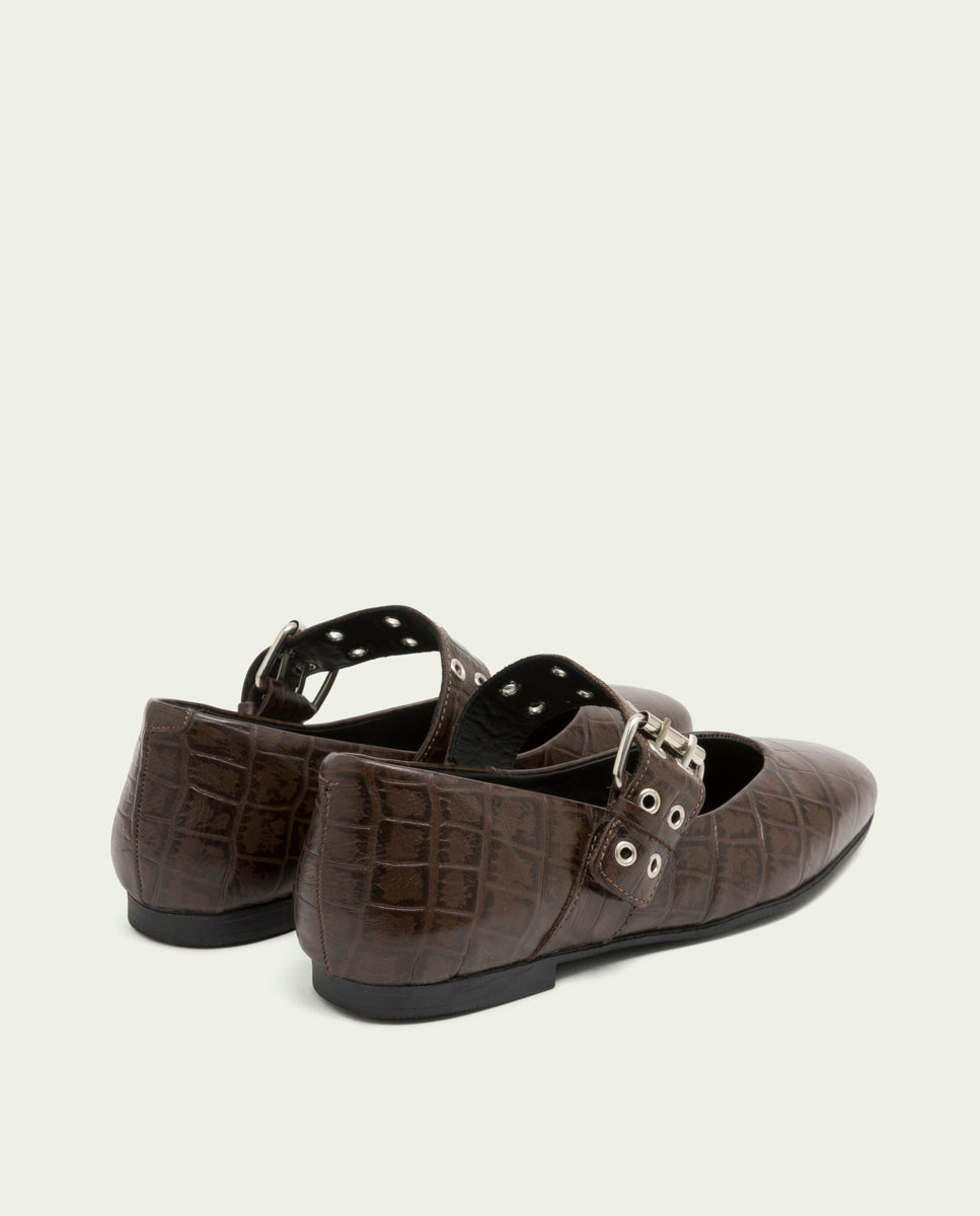 VEGA MOCHA LEATHER FLAT BALLET PUMPS