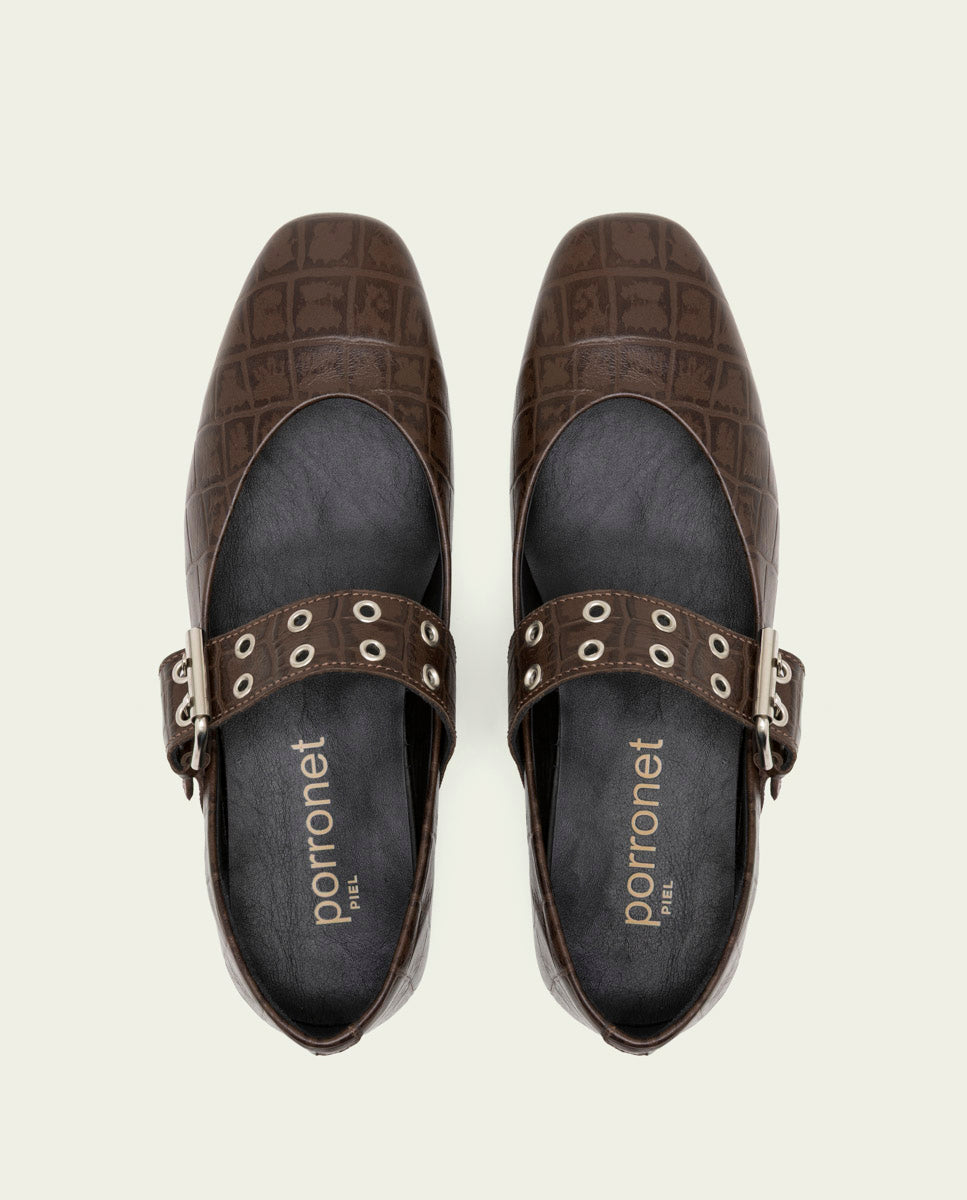 VEGA MOCHA LEATHER FLAT BALLET PUMPS