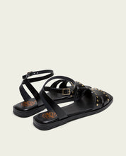 STUDDED BLACK LEATHER FLAT SANDAL VIKA