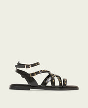 STUDDED BLACK LEATHER FLAT SANDAL VERNA
