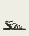 STUDDED BLACK LEATHER FLAT SANDAL VERNA