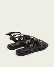 STUDDED BLACK LEATHER FLAT SANDAL VERNA