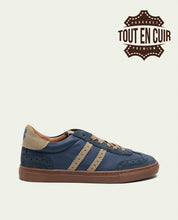BASKETS SPORT CUIR BLEU ET BEIGE ROMA