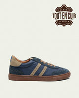 BASKETS SPORT CUIR BLEU ET BEIGE ROMA