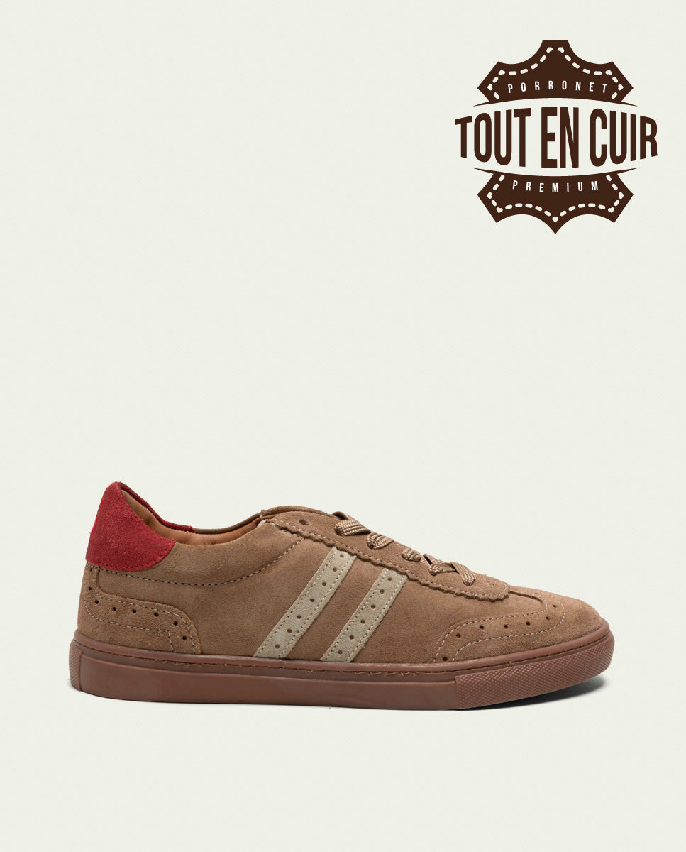TAUPE BEIGE RED SUEDE SPORT SNEAKERS PARIS