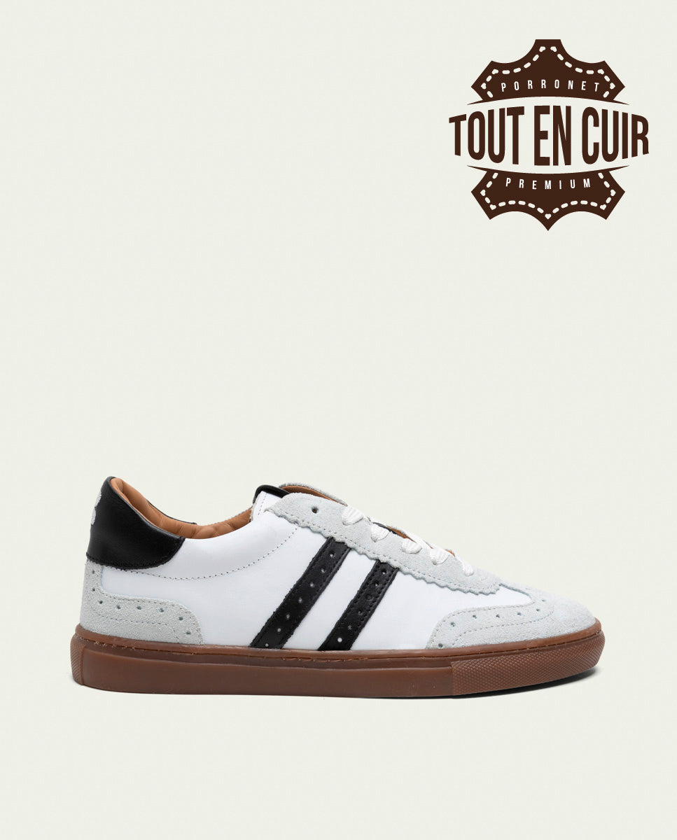 BASKETS SPORT CUIR BLANC ET NOIR OSLO