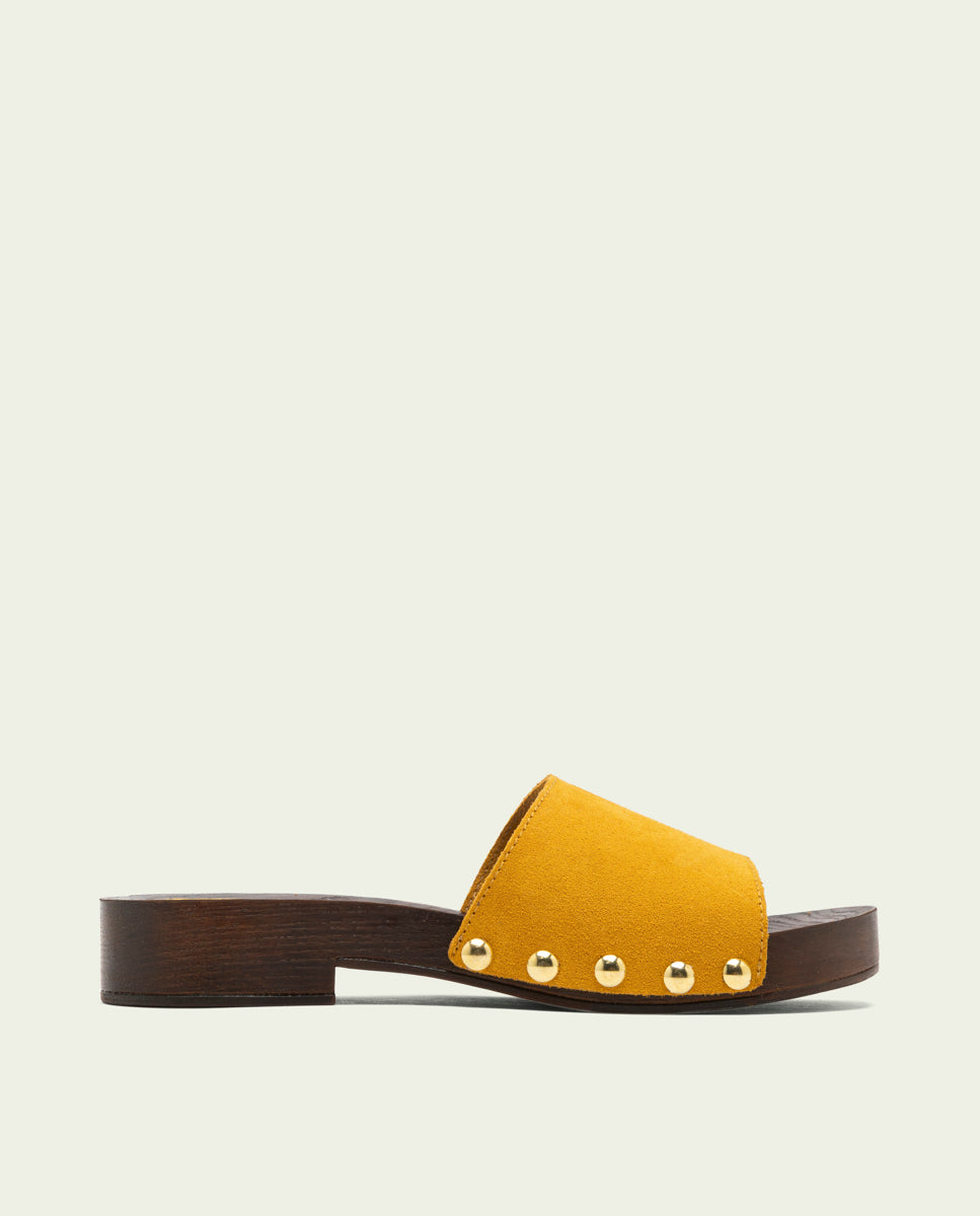 SANDALES EN CUIR À TALONS VALERIA MOUTARDE