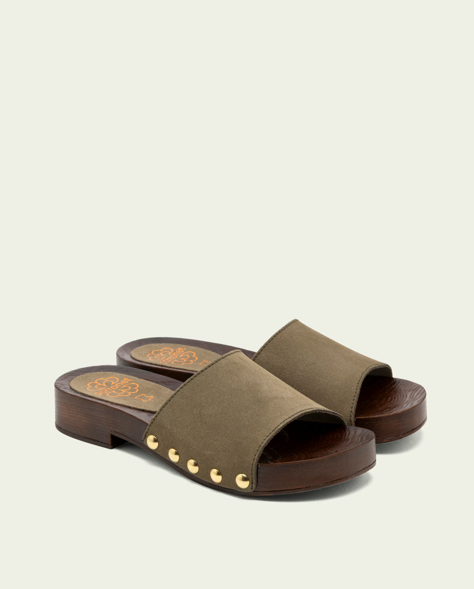 SANDALES EN CUIR À TALONS VALERIA KAKI