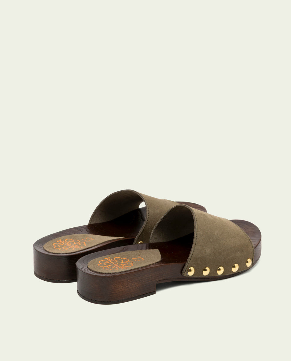 SANDALES EN CUIR À TALONS VALERIA KAKI
