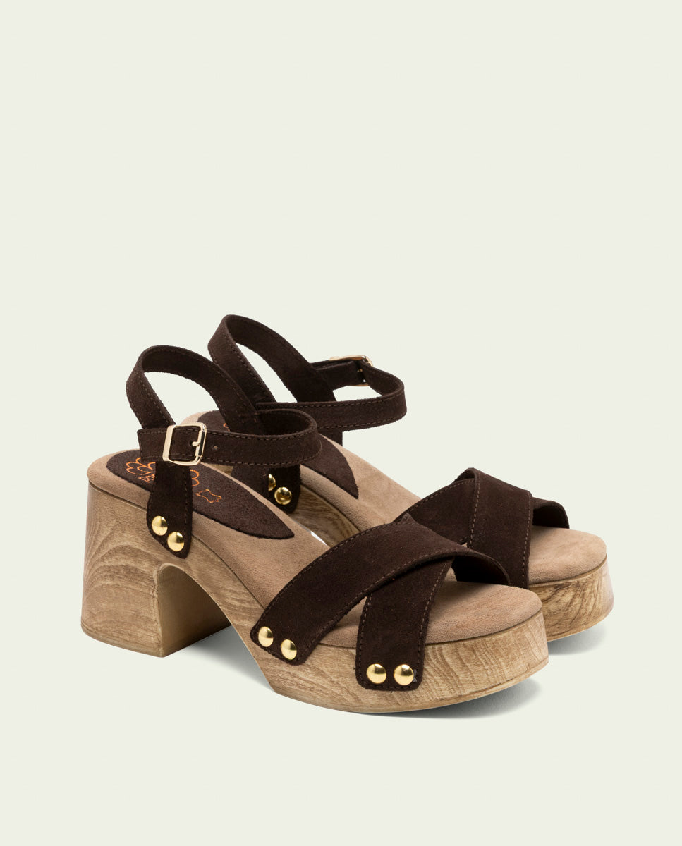 SANDALES À TALONS EN CUIR VANESA COULEUR MOKA