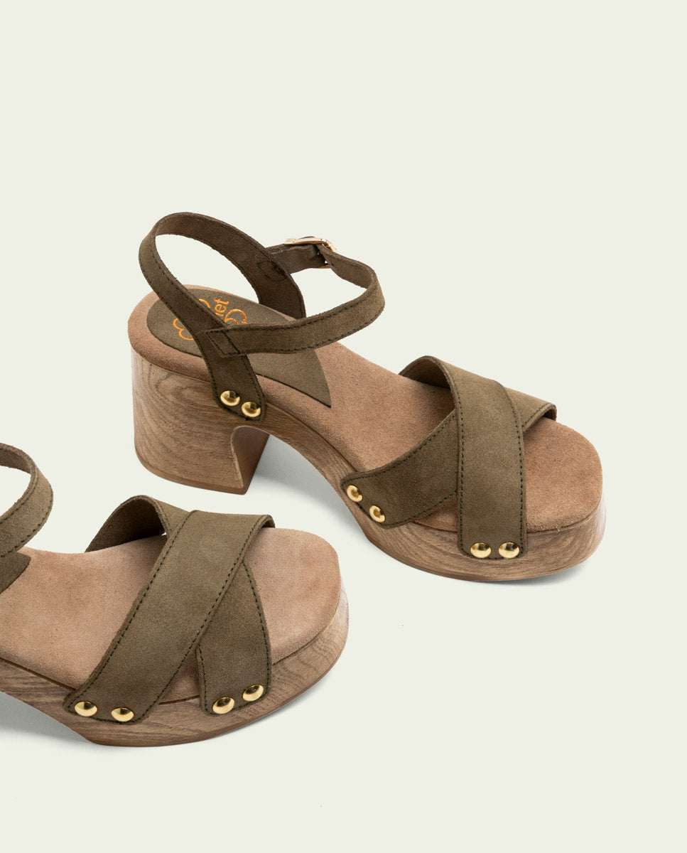 SANDALES À TALONS EN CUIR VANESA KAKI