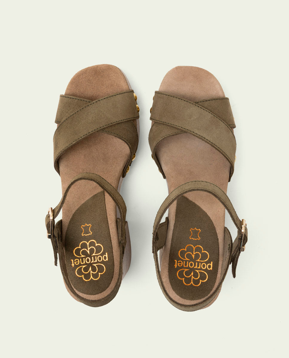 SANDALES À TALONS EN CUIR VANESA KAKI
